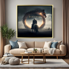 Elden Ring Legacy of the Erdtree artwork in luxury golden floater frame featuring legendary fantasy landscape and warrior design