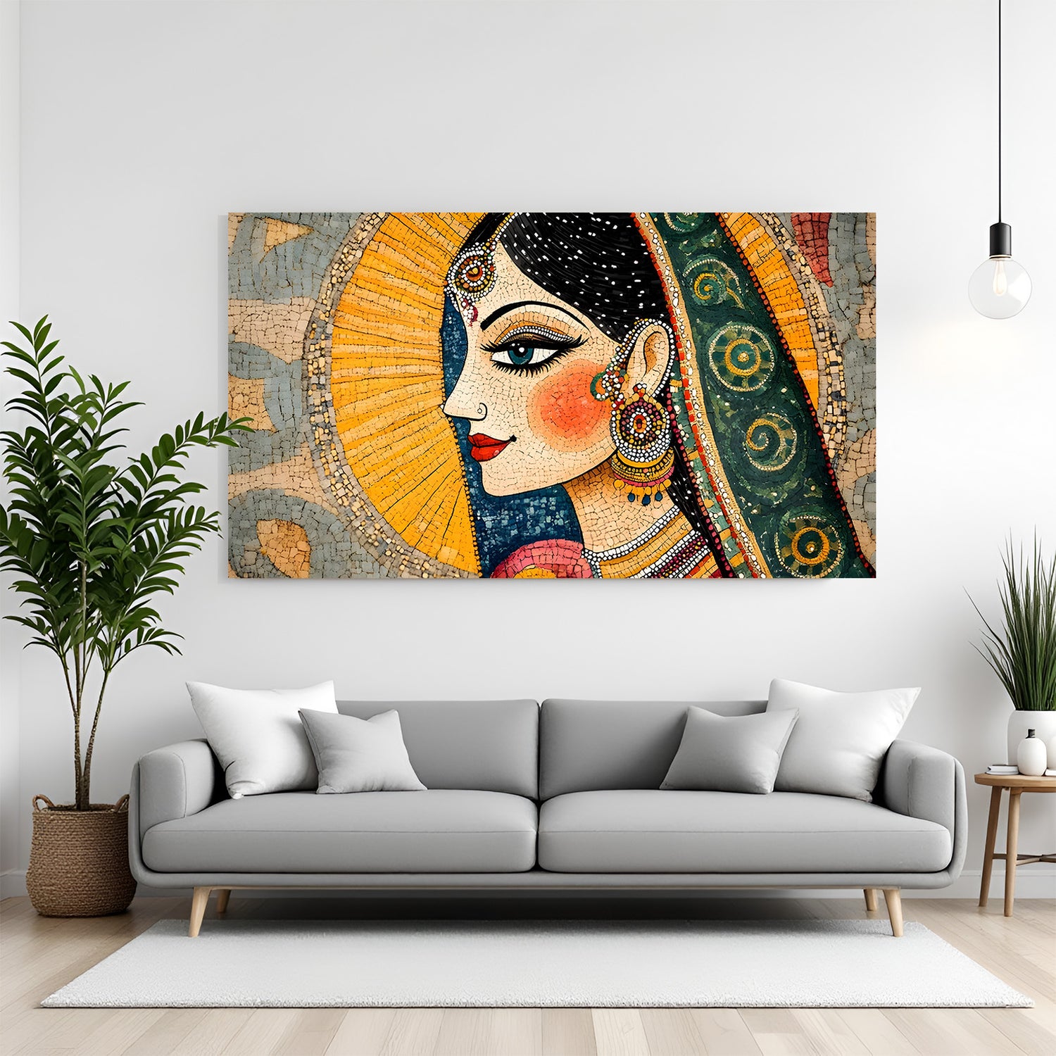 Elegant Kalamkari Lady canvas painting with traditional Indian artwork in canvas wrapped frame