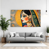Elegant Kalamkari Lady canvas painting with traditional Indian artwork in canvas wrapped frame