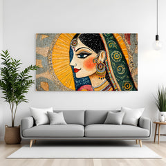 Elegant Kalamkari Lady canvas painting with traditional Indian artwork in canvas wrapped frame
