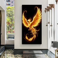 elegant phoenix wall art on black background symbolizing rebirth strength and inner transformation for home decor