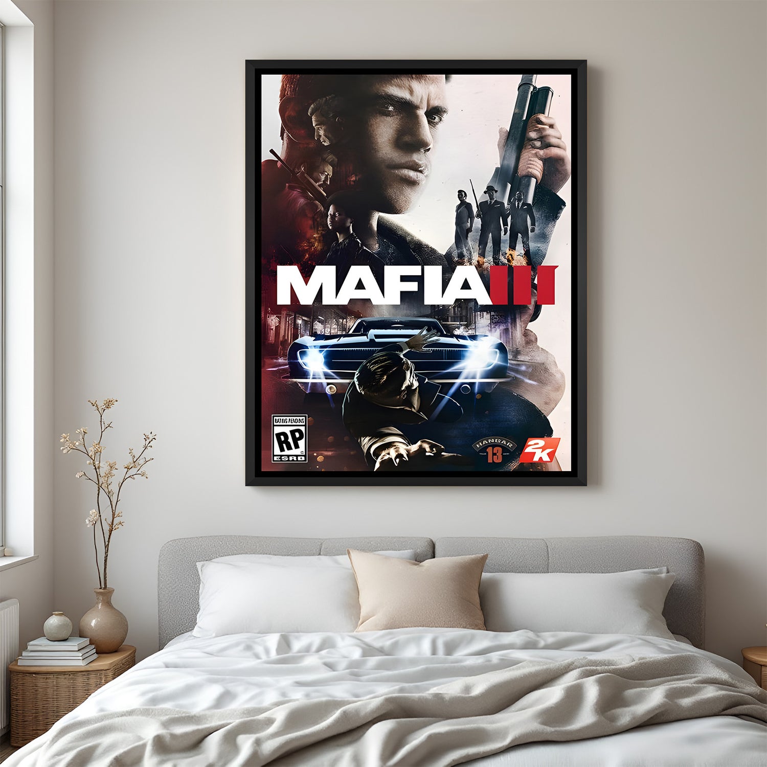 Empire of Shadows wall painting in black floater frame with vintage crime-inspired gaming artwork