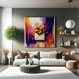 Abstract canvas wall art of flowers emerging from an envelope – bold and colorful artwork perfect for bright and modern wall decor