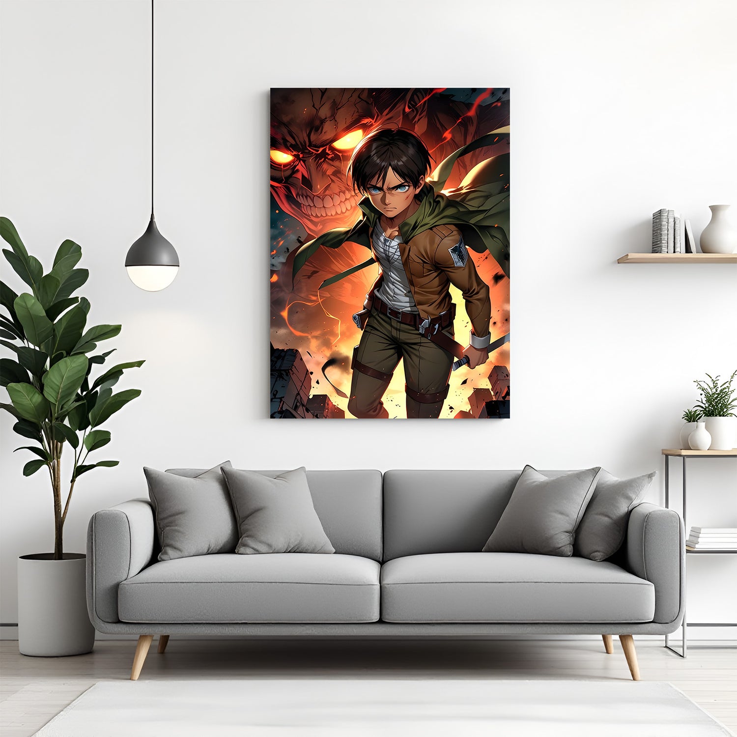 Eren Jaeger Attack on Titan canvas painting with giant titan anime artwork in canvas wrapped frame
