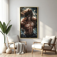 Eren titan anime canvas wall art with golden frame