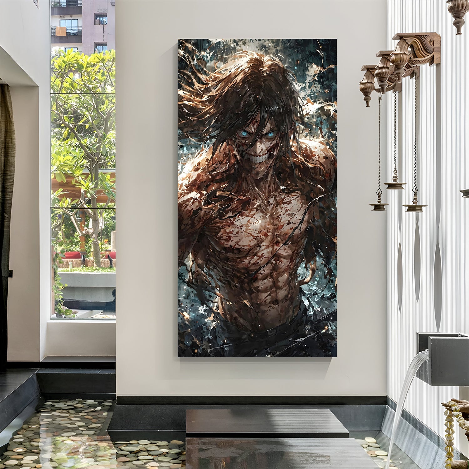 Eren titan form anime canvas wall art vertical intense design