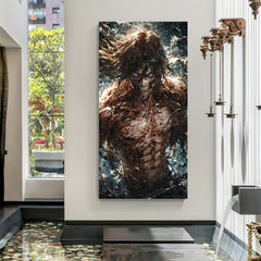 Eren titan form anime canvas wall art vertical intense design