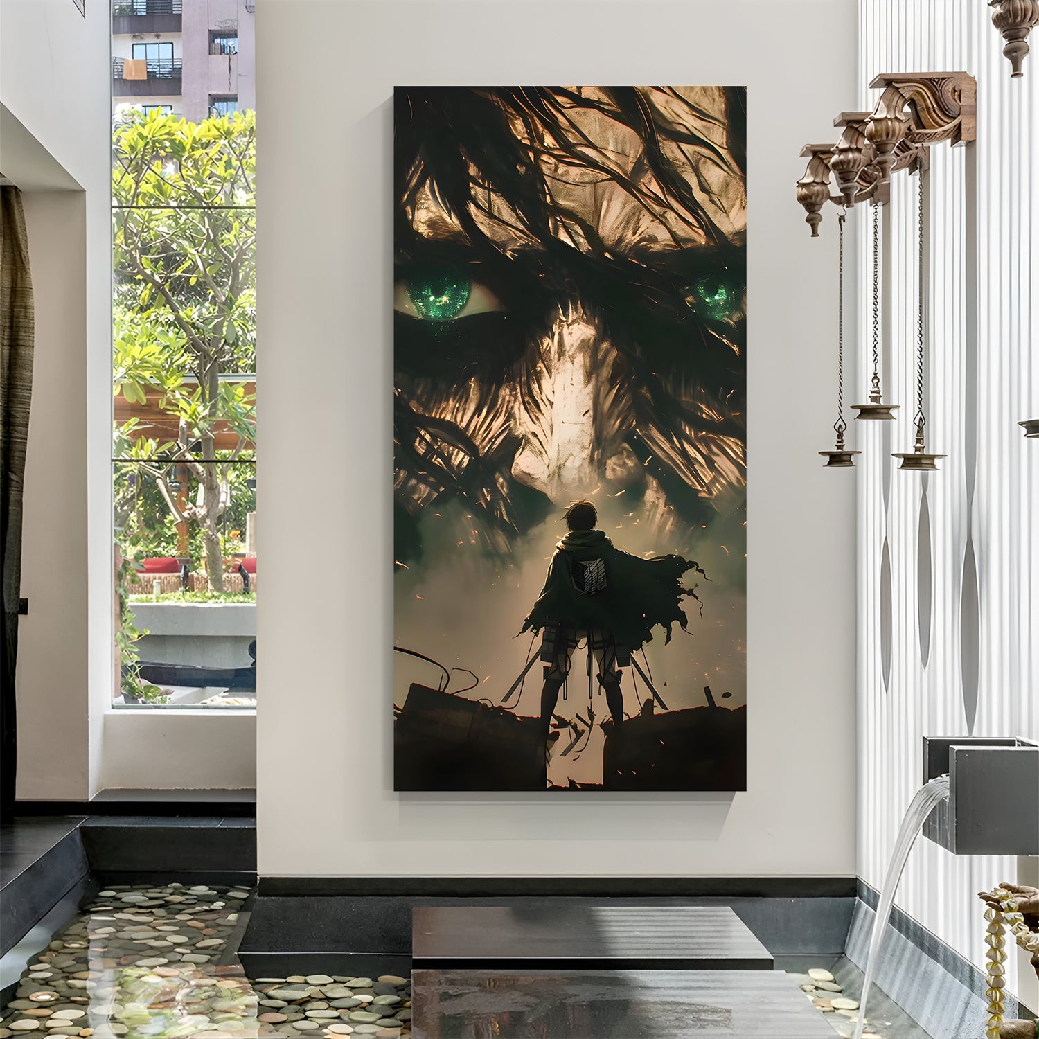 Eren Yeager Attack on Titan canvas painting with dark titan anime artwork in canvas wrapped frame