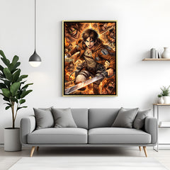 Eren Yeager Attack on Titan wall art in luxury golden floater frame with anime titan design