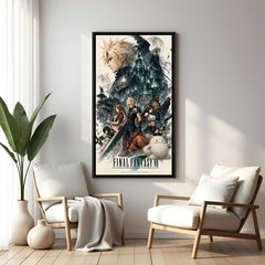 Eternal Crystal Requiem wall painting in black floater frame with cinematic fantasy RPG artwork