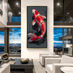 Eternal Ember Koi artwork in luxury golden floater frame featuring a vibrant red and white fish
