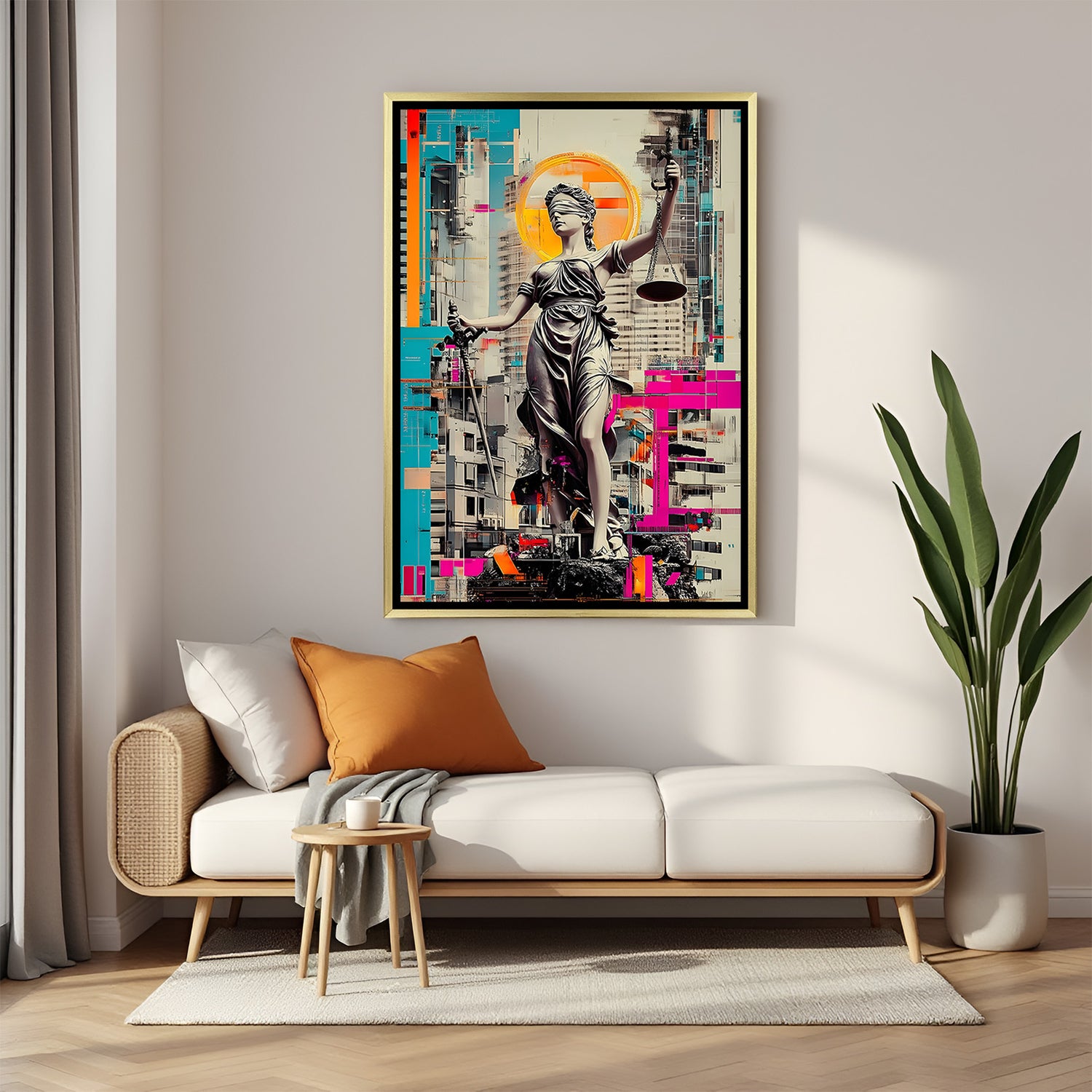 Eternal Form Contemporary Sculpture canvas print in luxury golden floater frame featuring artistic modern statue imagery