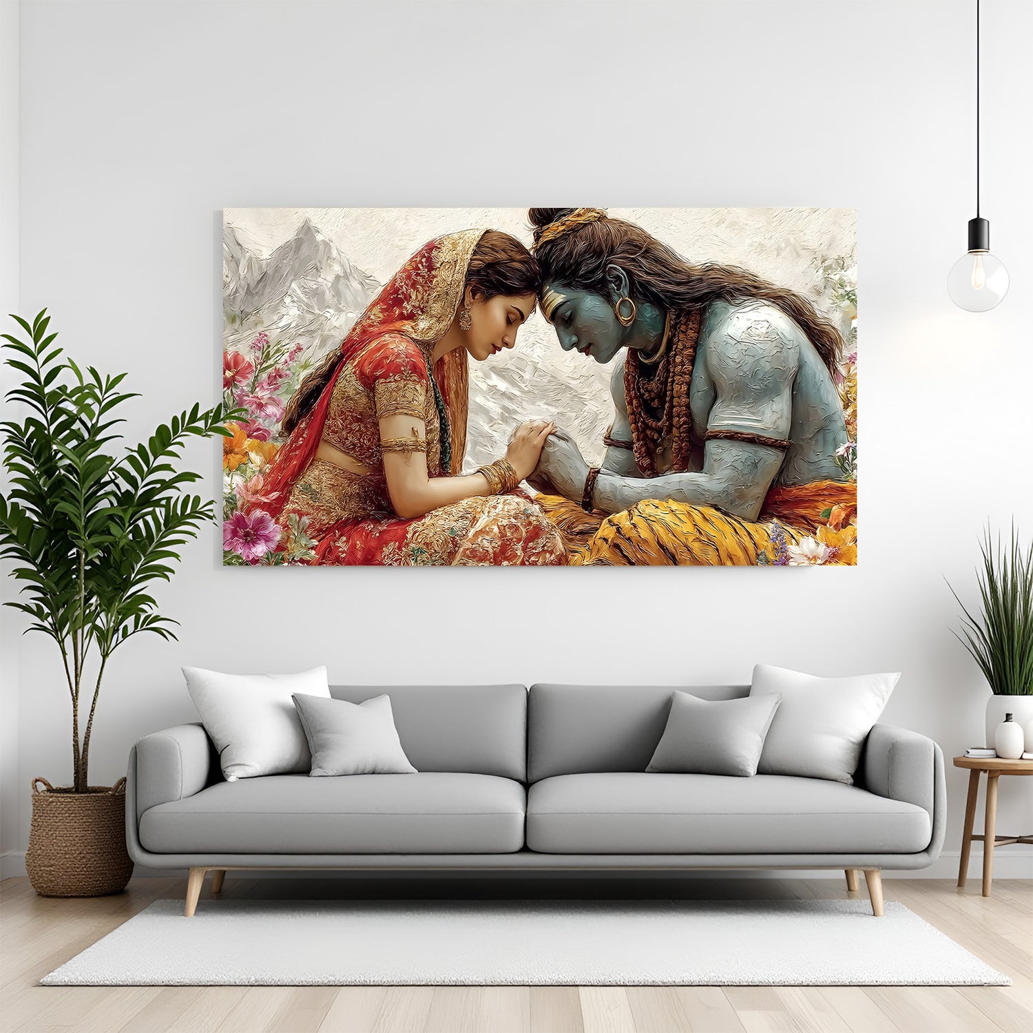 Lord Shiva and Goddess Parvati Shiv Shakti canvas wall art in premium canvas wrapped frame depicting a serene divine connection