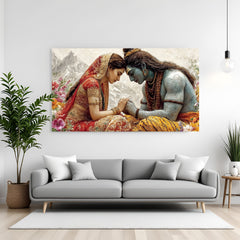 Lord Shiva and Goddess Parvati Shiv Shakti canvas wall art in premium canvas wrapped frame depicting a serene divine connection