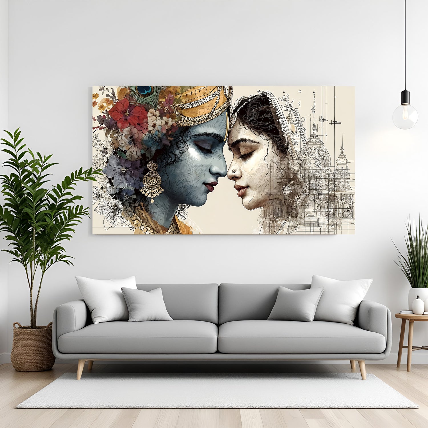 Radha Krishna sacred canvas artwork inspired by the divine beauty of Vrindavan in premium canvas wrapped frame