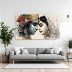 Radha Krishna sacred canvas artwork inspired by the divine beauty of Vrindavan in premium canvas wrapped frame