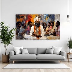 Ethnic spiritual guru canvas wall art Indian traditional painting for living room decor