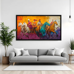 Traditional warrior horse painting black floater frame ethnic wall art