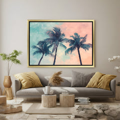 Golden frame palm tree canvas – elegant abstract wall art with beach tones and artistic brush strokes for refined interior design