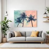Evening beach abstract wall art – three palm trees with soft painted sky on canvas, perfect for calm tropical modern wall decor