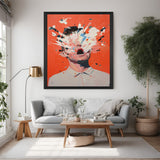 Explosive face abstract hand painting in black floater frame | Modern canvas wall art
