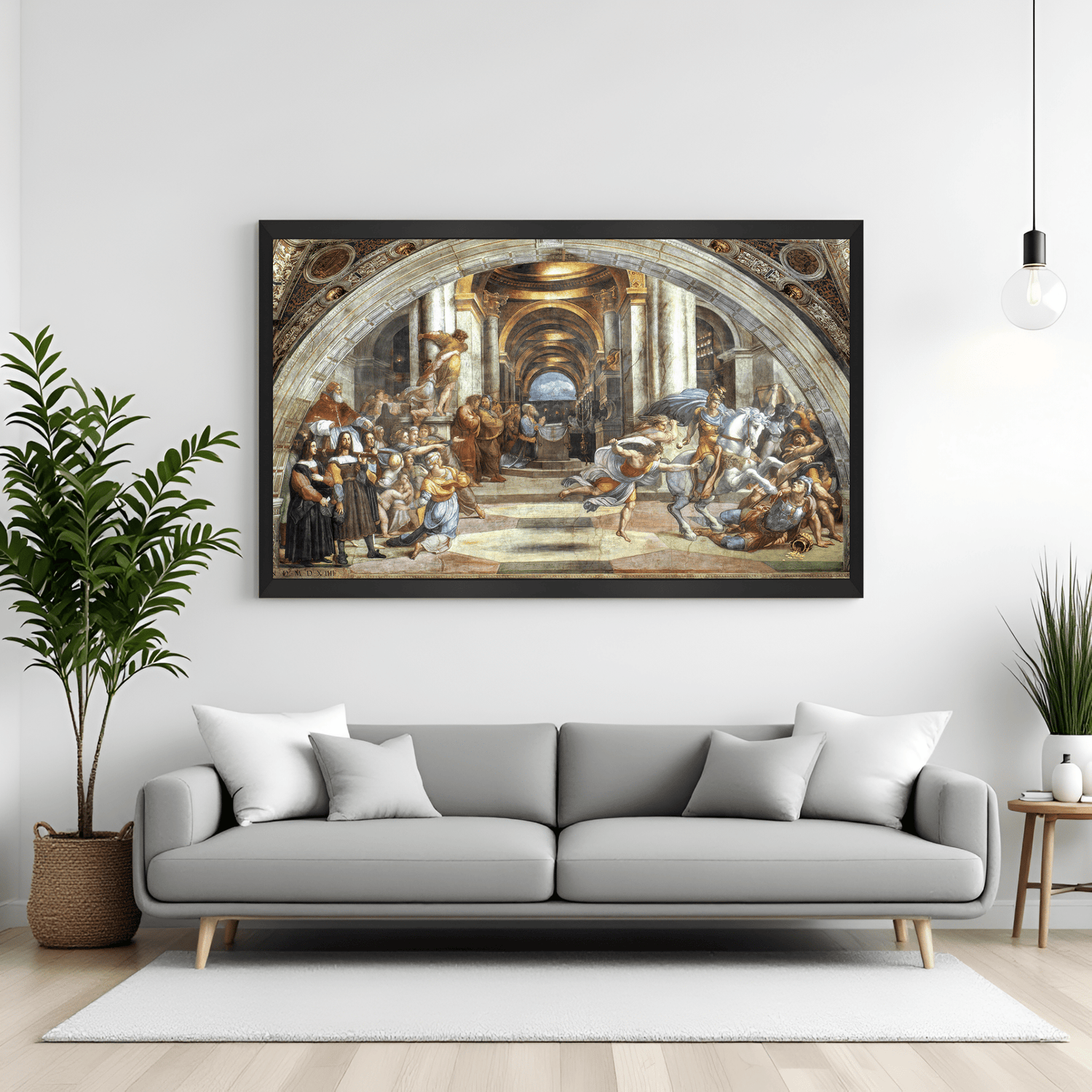 Black-framed ancient biblical scene of Heliodorus being expelled from temple—religious vintage wall decor