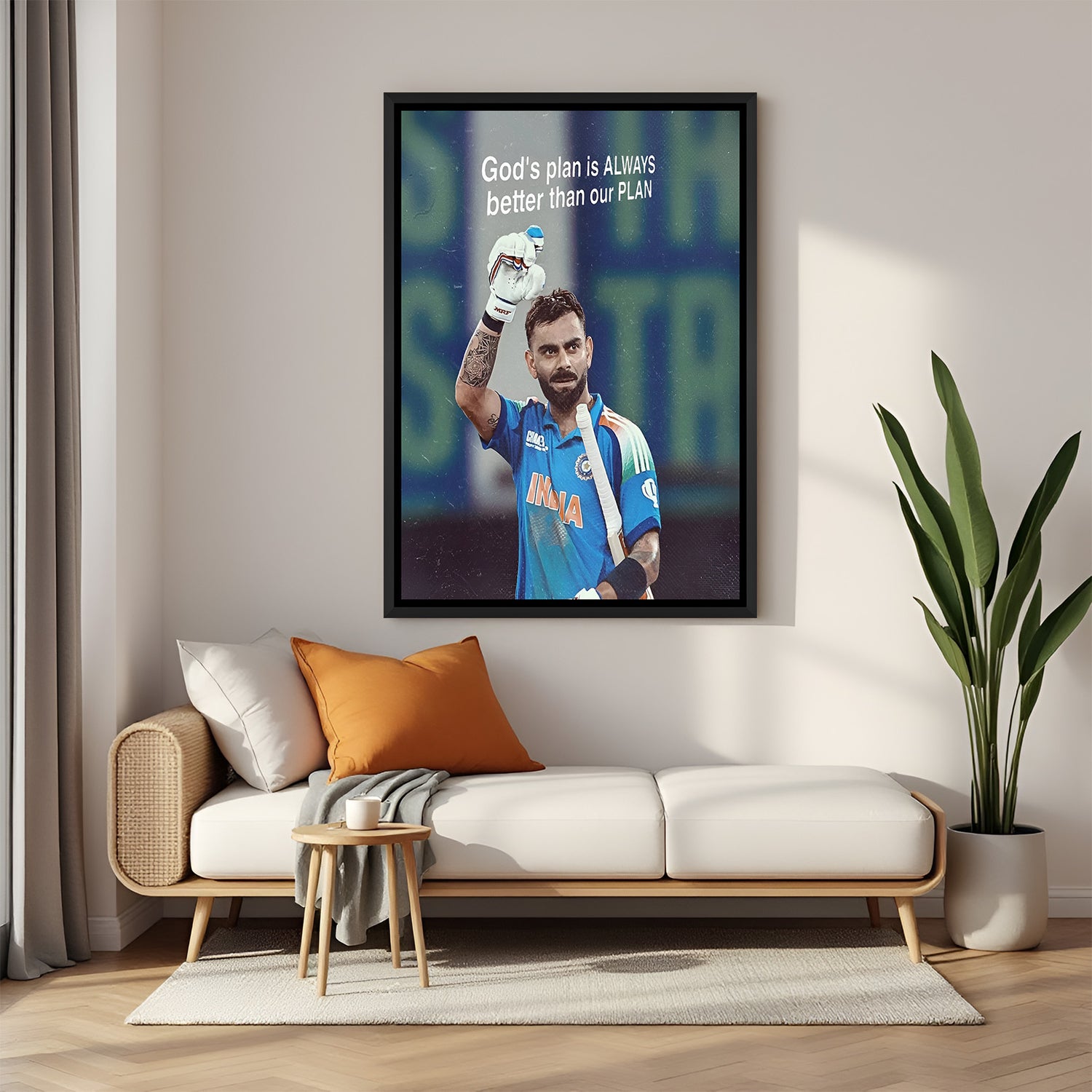 Elegant canvas wall painting with faith-based motivational quote – ideal framed artwork to bring divine energy into your room or prayer corner.