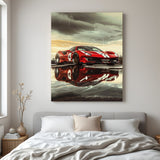 Canvas wall art of Ferrari 488 captured in rainy season, showcasing stunning car photography for luxury interiors and automotive-themed decor