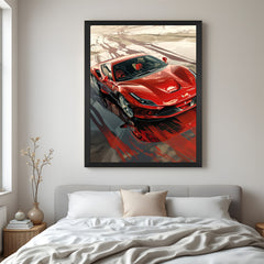 Ferrari F8 wall art in black floater frame, highlighting the sleek design and sporty power of this red supercar in canvas print style