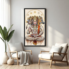 Panchmukhi Hanuman wall painting in elegant black floater frame with powerful divine symbolism