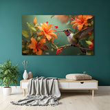 Canvas wall art showing a bird perched beside a flower, perfect for nature-inspired decor