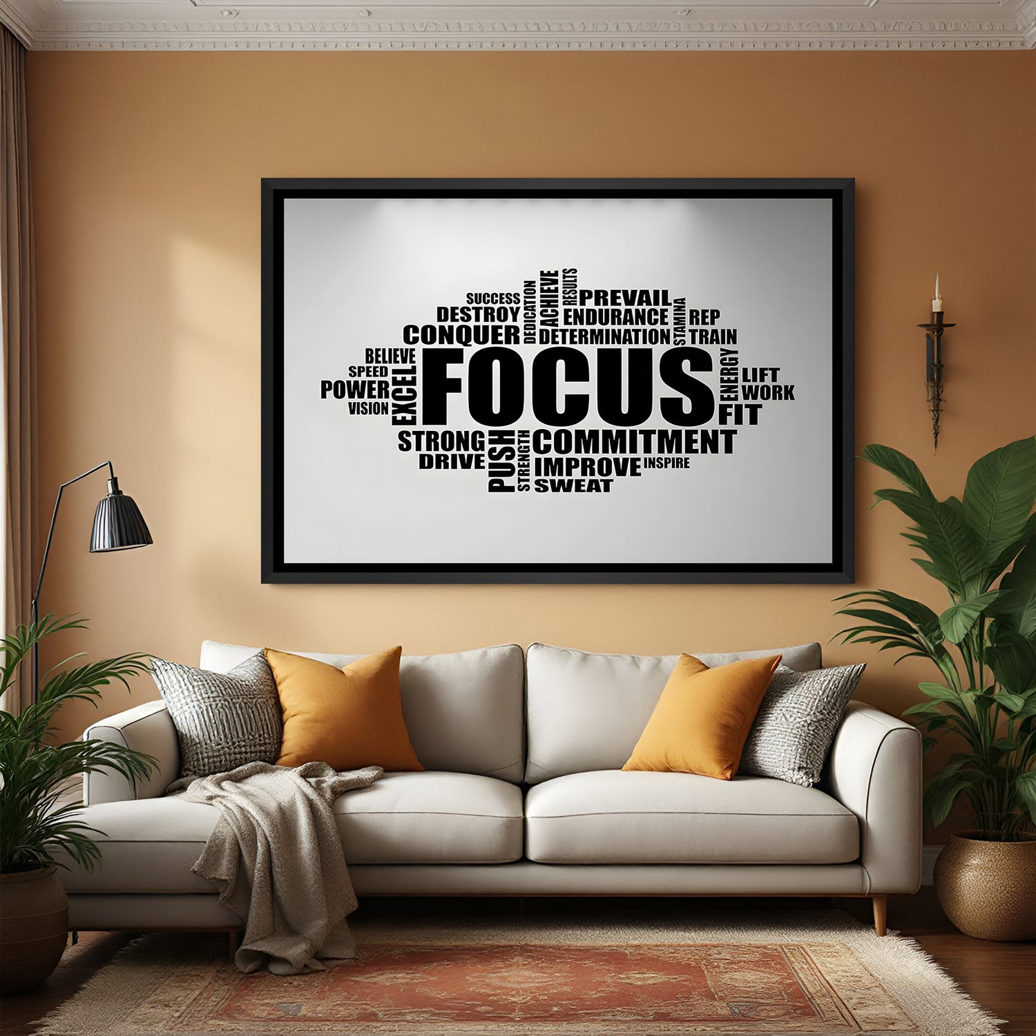 Focus word art wall painting in black floater frame modern motivational canvas decor