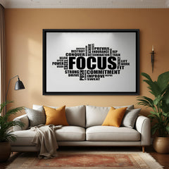 Focus word art wall painting in black floater frame modern motivational canvas decor