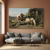 Vintage canvas wall art of Första Besöket by Bengt Nordenberg—traditional Scandinavian interior scene