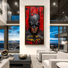 Luxury Batman angry face canvas artwork in golden floater frame featuring powerful superhero portrait design