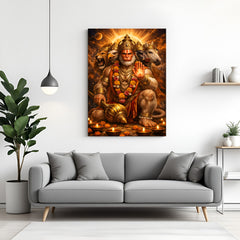 Fierce Panchmukhi Hanuman canvas artwork with five angry faces in premium canvas wrapped frame