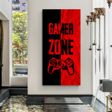 Gamer Zone Dual Tone canvas wall art featuring red and black gaming design with controller in premium canvas wrapped frame