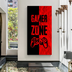 Gamer Zone Dual Tone canvas wall art featuring red and black gaming design with controller in premium canvas wrapped frame