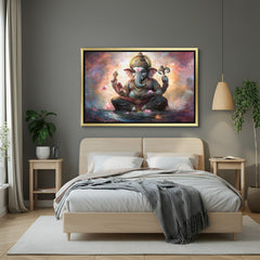 Golden frame auspicious Ganesh vastu artwork enhancing prosperity, clarity, and positivity in home or workspace