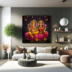 vastu canvas painting of lord ganesha and goddess laxmi for home and office to bring wisdom prosperity blessings and positive vastu energy