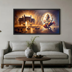 Black frame Ganesha canvas painting – divine Vastu wall art for peaceful and productive office and home decor