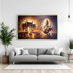 Golden frame Lord Ganesha canvas painting – spiritual Vastu wall art for harmony and success in home and workplace
