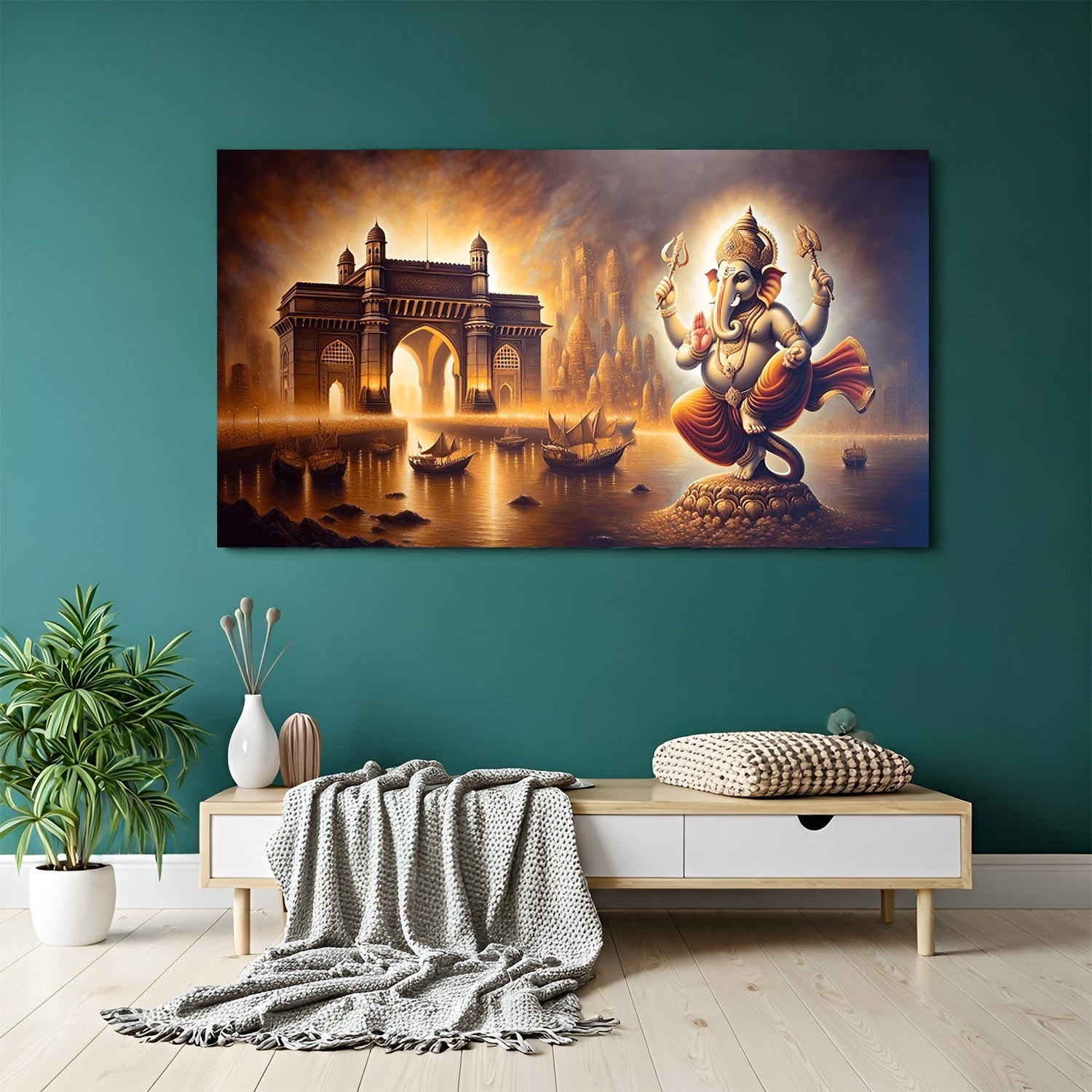 Lord Ganesha Vastu canvas painting for spiritual wall decor in home and office interiors