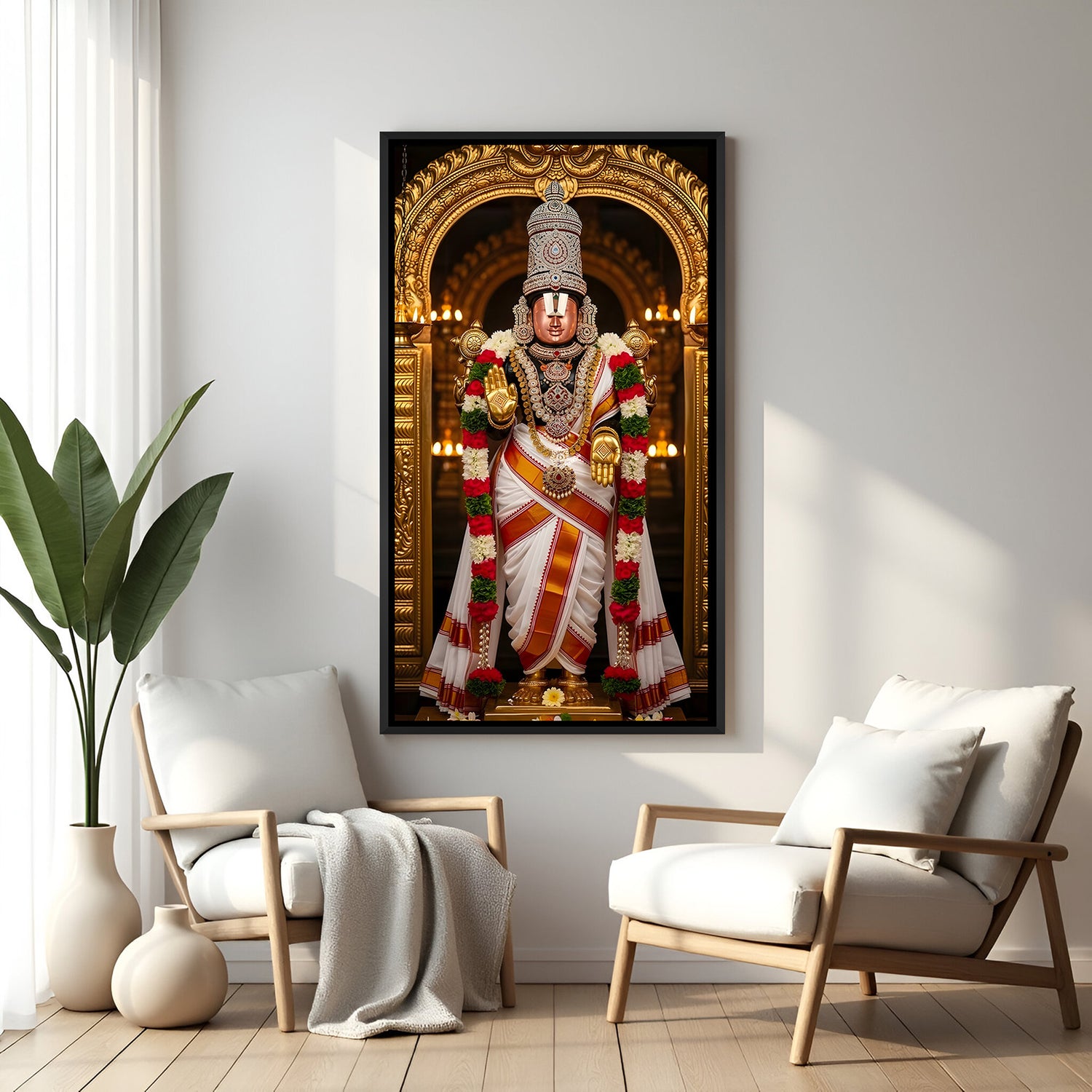 Lord Venkateswara sacred shrine artwork in elegant black floater frame