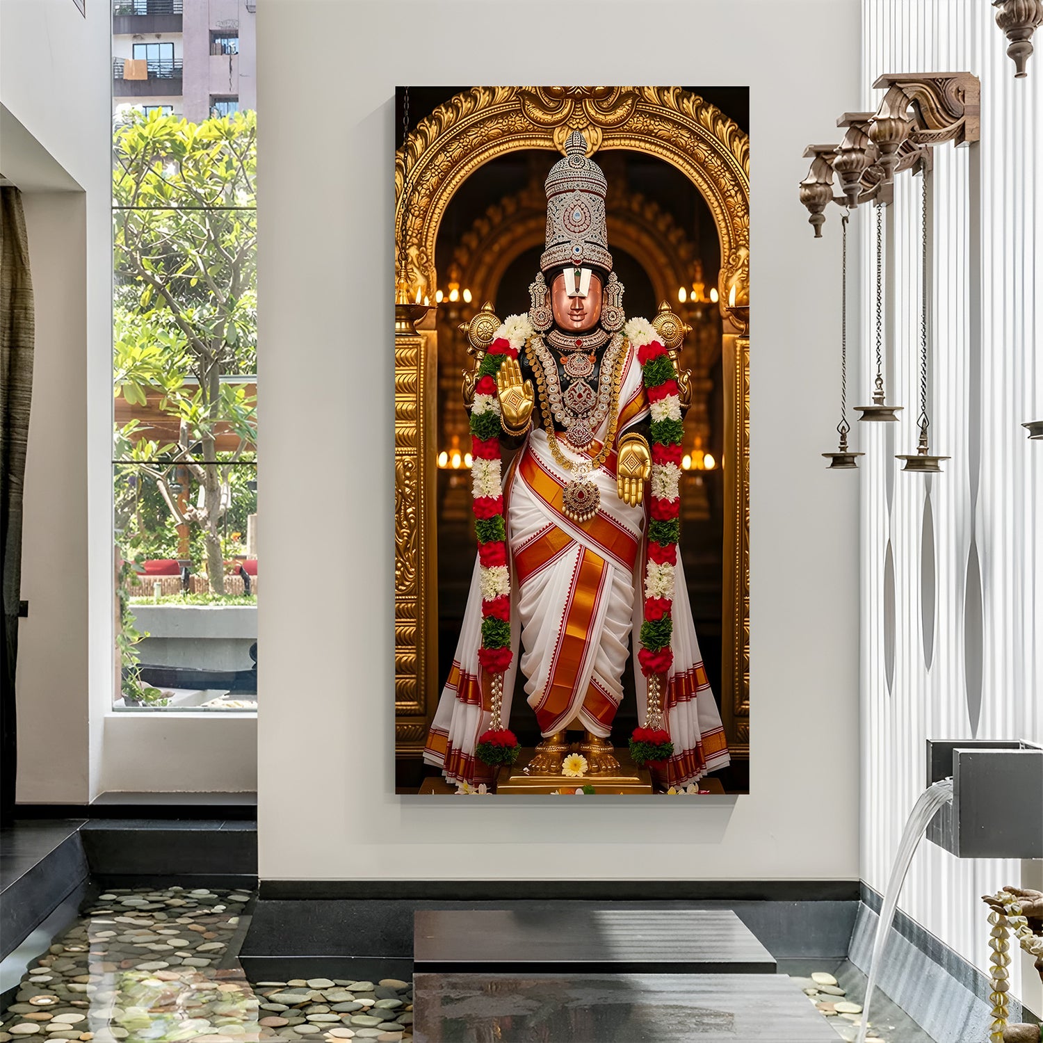 Traditional Tirupati Balaji artwork inspired by the sanctum sanctorum in premium canvas wrapped frame