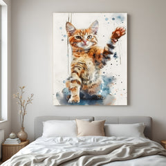 Peaceful cat resting in minimalist painted style on canvas, perfect wall art for calm and elegant home interior spaces