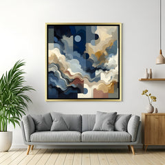 Abstract cloud landscape canvas art with golden floater frame