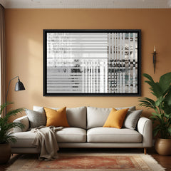 Modern abstract geometric line painting in black frame for minimalist interiors