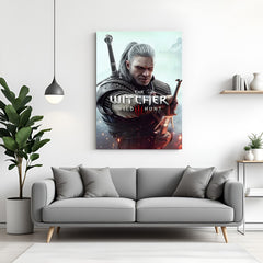 Geralt Hunter of Legends canvas wall art inspired by The Witcher Wild Hunt featuring epic fantasy warrior artwork in premium canvas wrapped frame