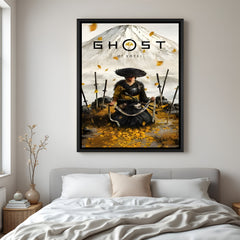 Ghost of Yōtei Winds of Destiny wall painting in black floater frame with cinematic samurai-inspired gaming artwork